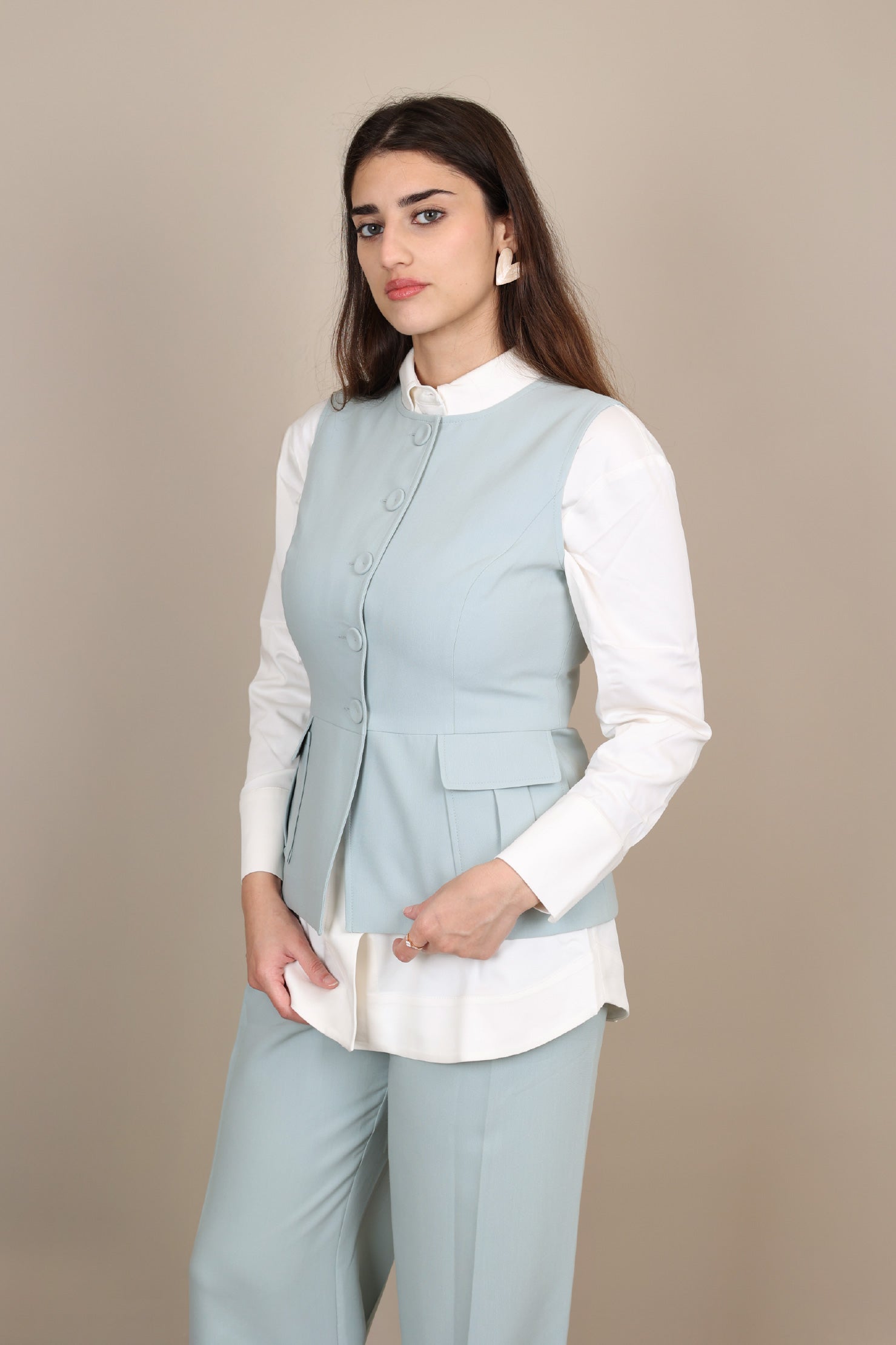 Plain Crepe Gabardine Vest Pants Set image 1