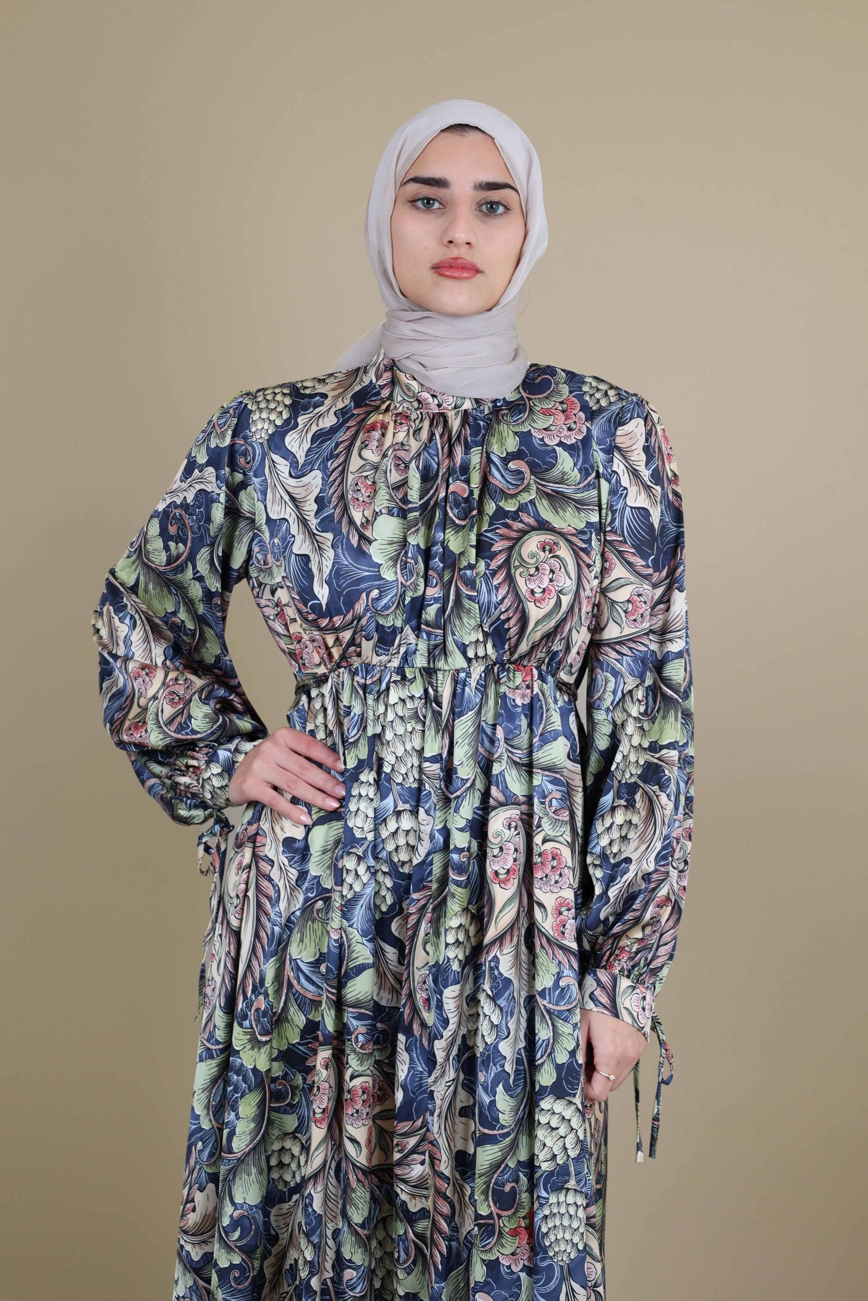 Floral Satin Aqua Dress image 0