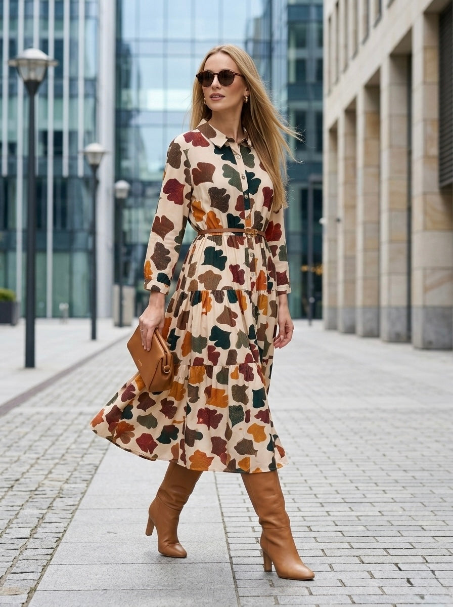 AL-SATIN LEAVES DRESS