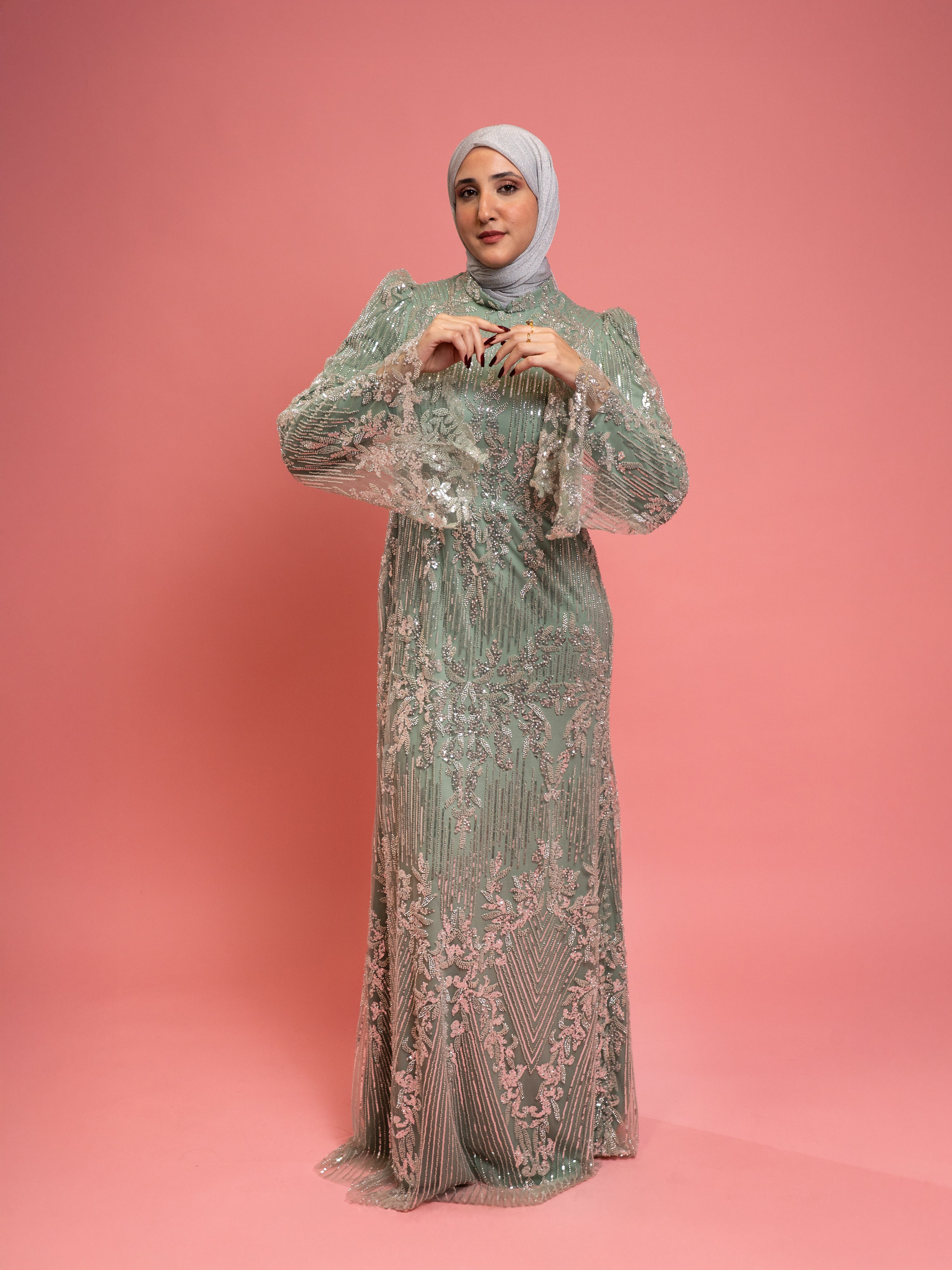 GREEN TURQUOISE EVENING DRESS