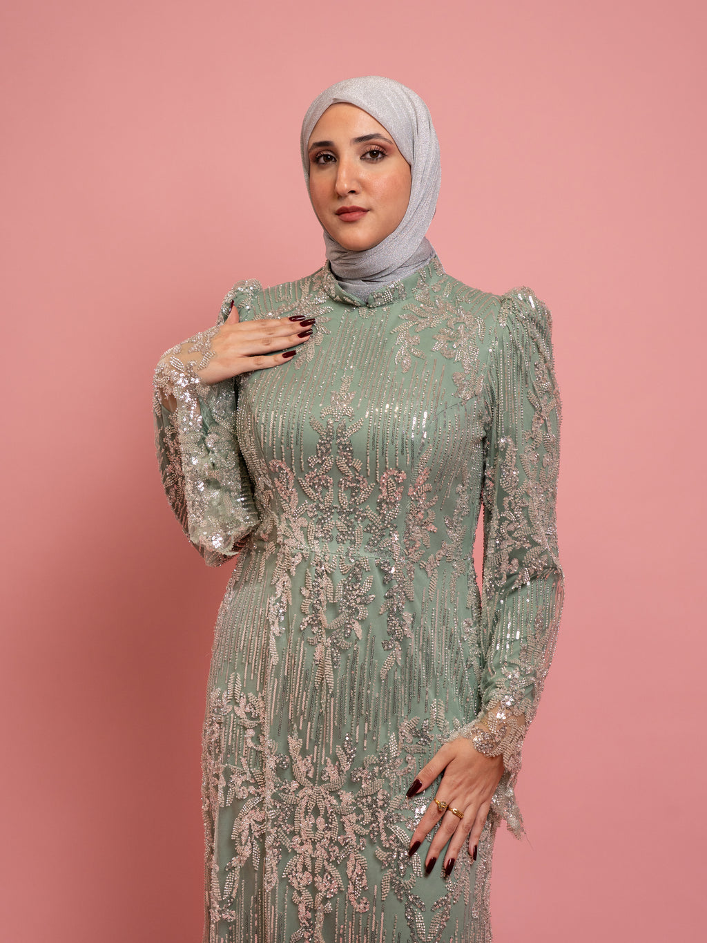 GREEN TURQUOISE EVENING DRESS