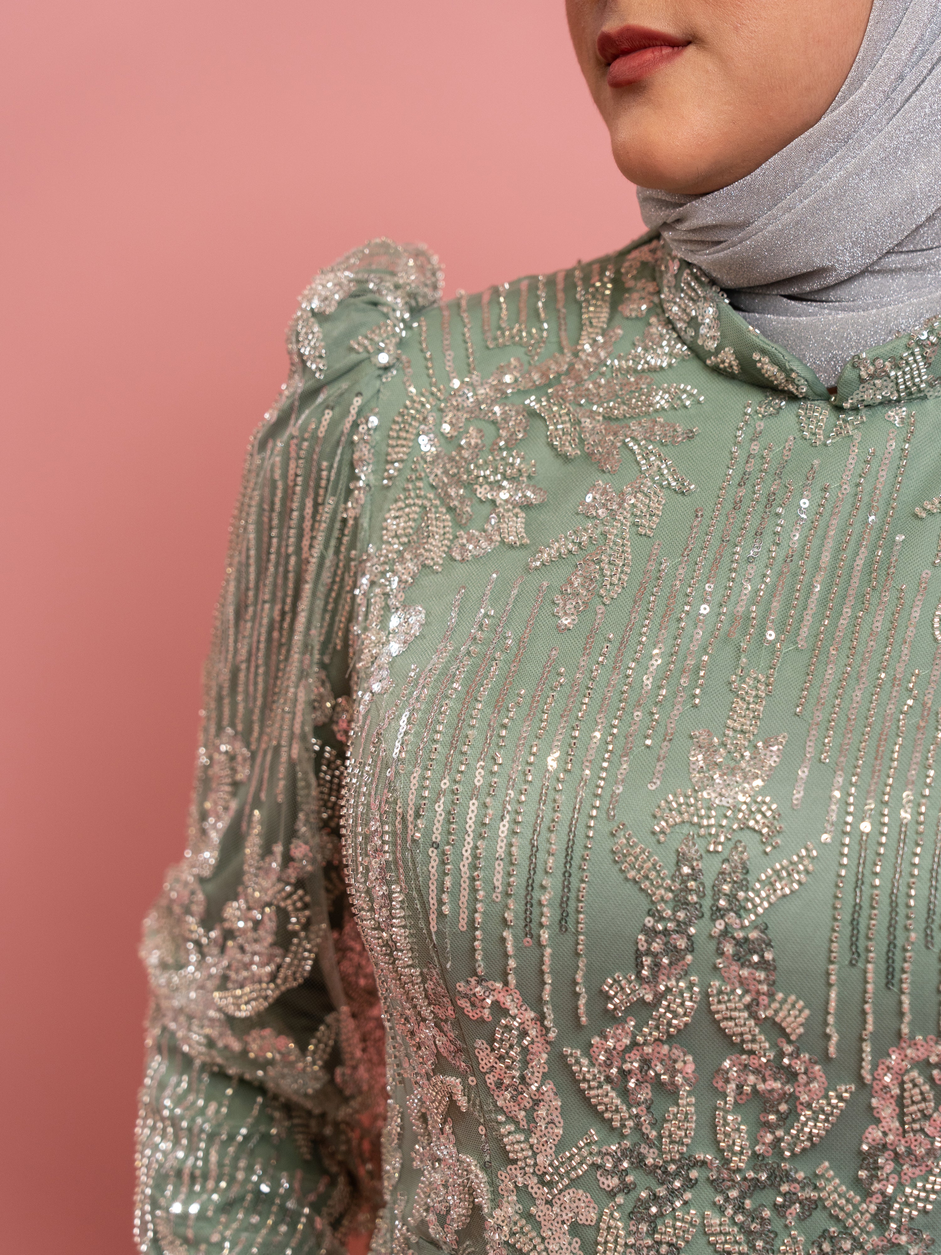 GREEN TURQUOISE EVENING DRESS