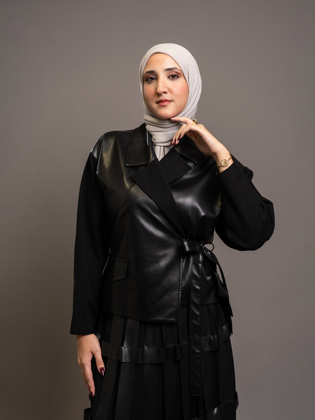 C-BELTED LEATHER JCKT