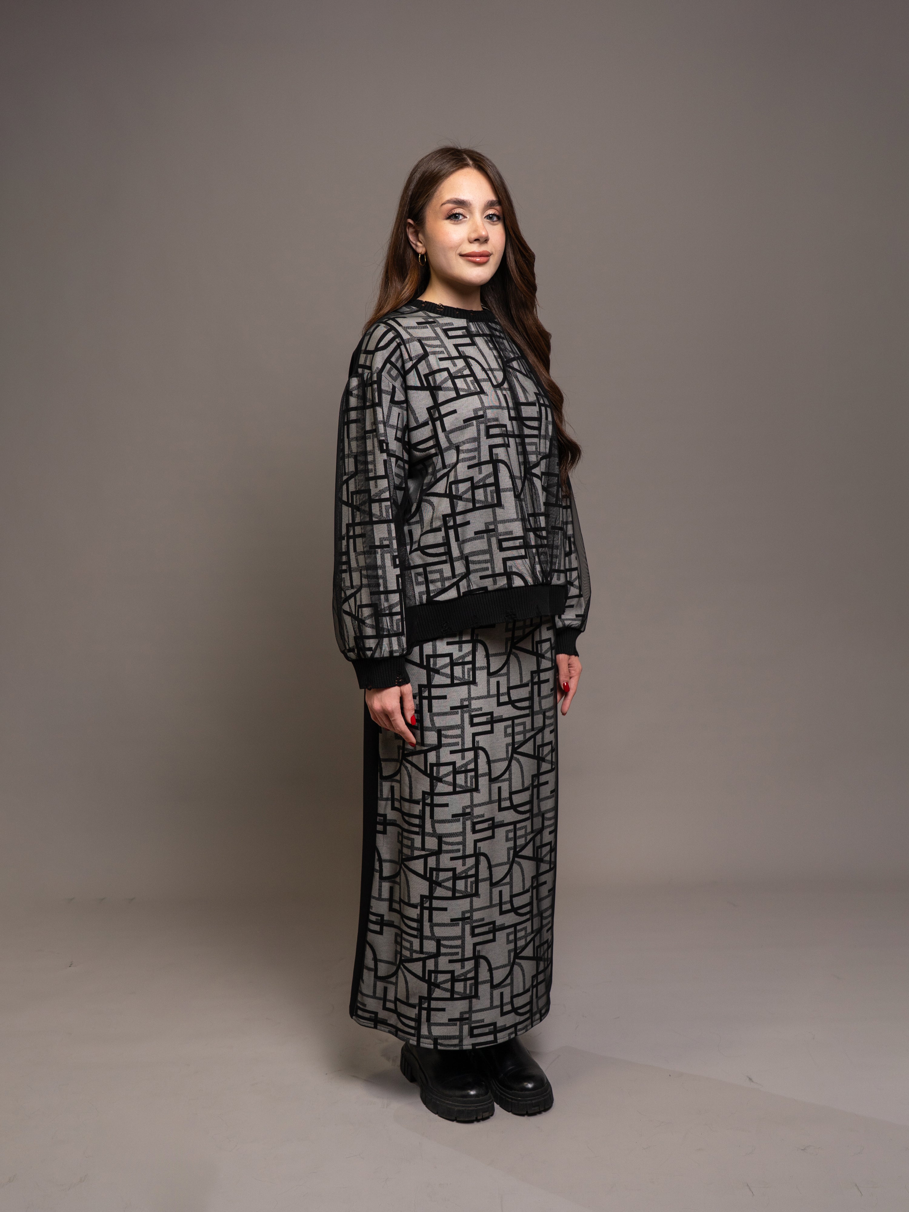 C-TULLE PRINT SKIRT SET