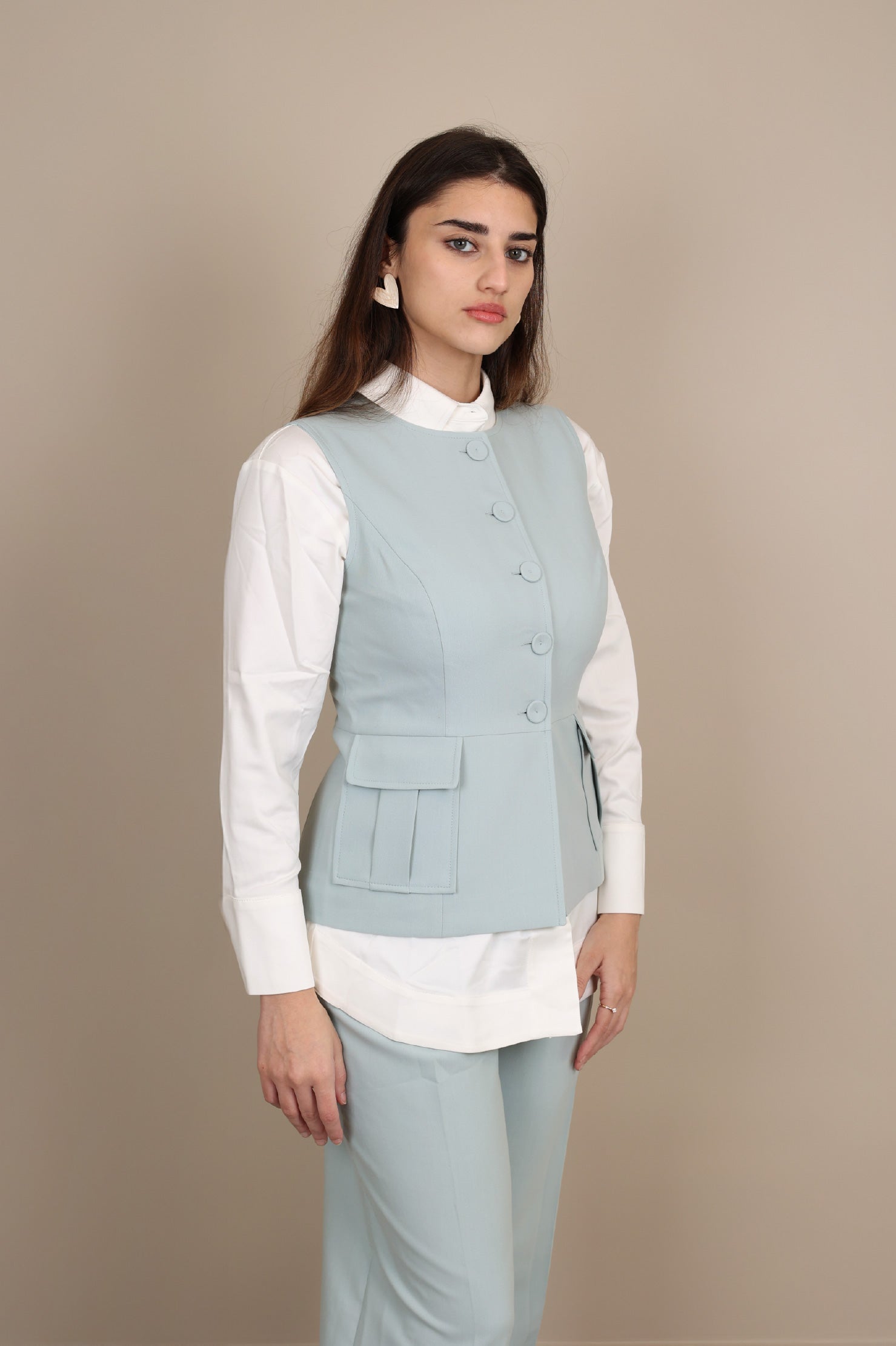 Plain Crepe Gabardine Vest Pants Set image 2