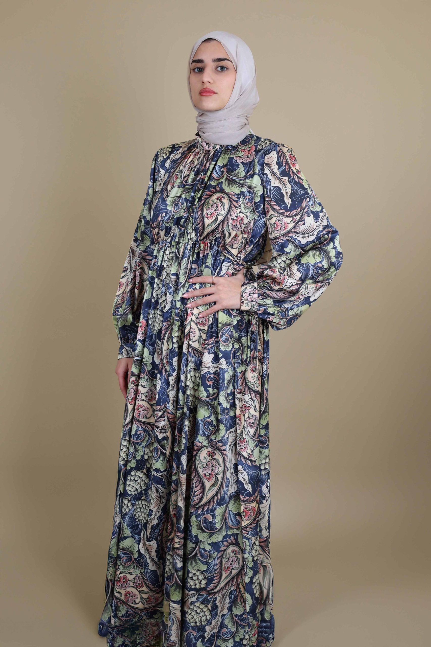 Floral Satin Aqua Dress image 1