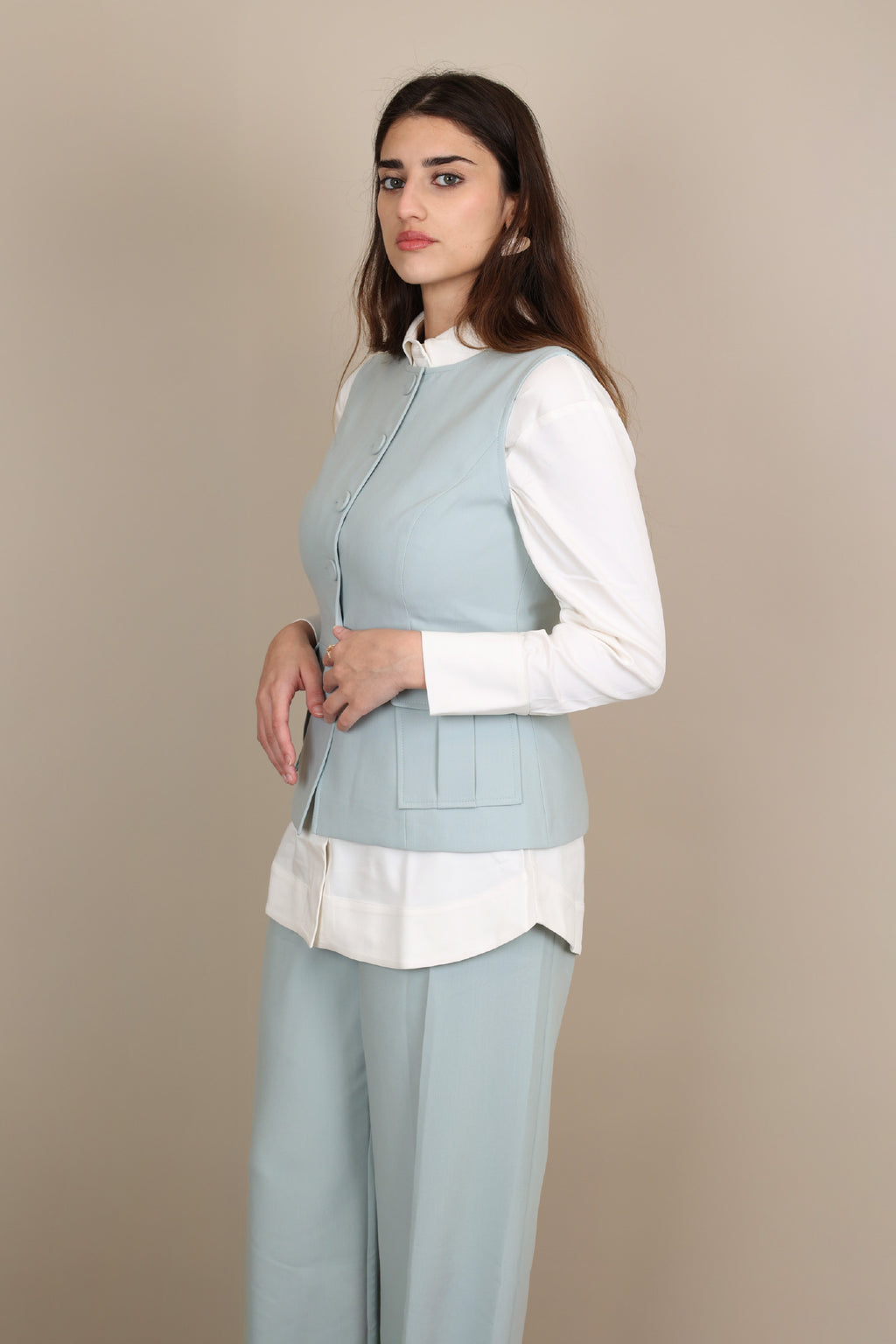 Plain Crepe Gabardine Vest Pants Set image 0