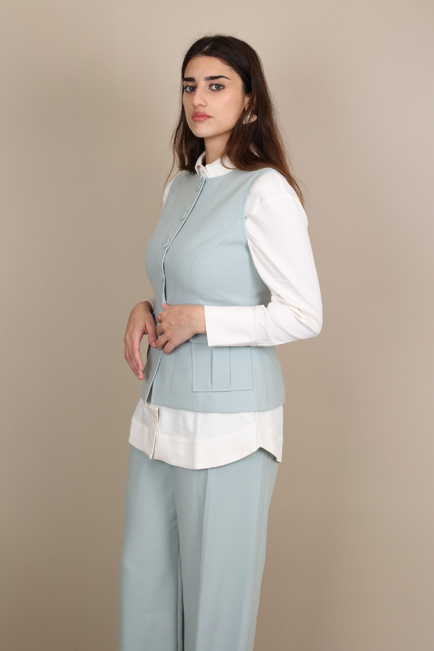 Plain Crepe Gabardine Vest Pants Set image 0